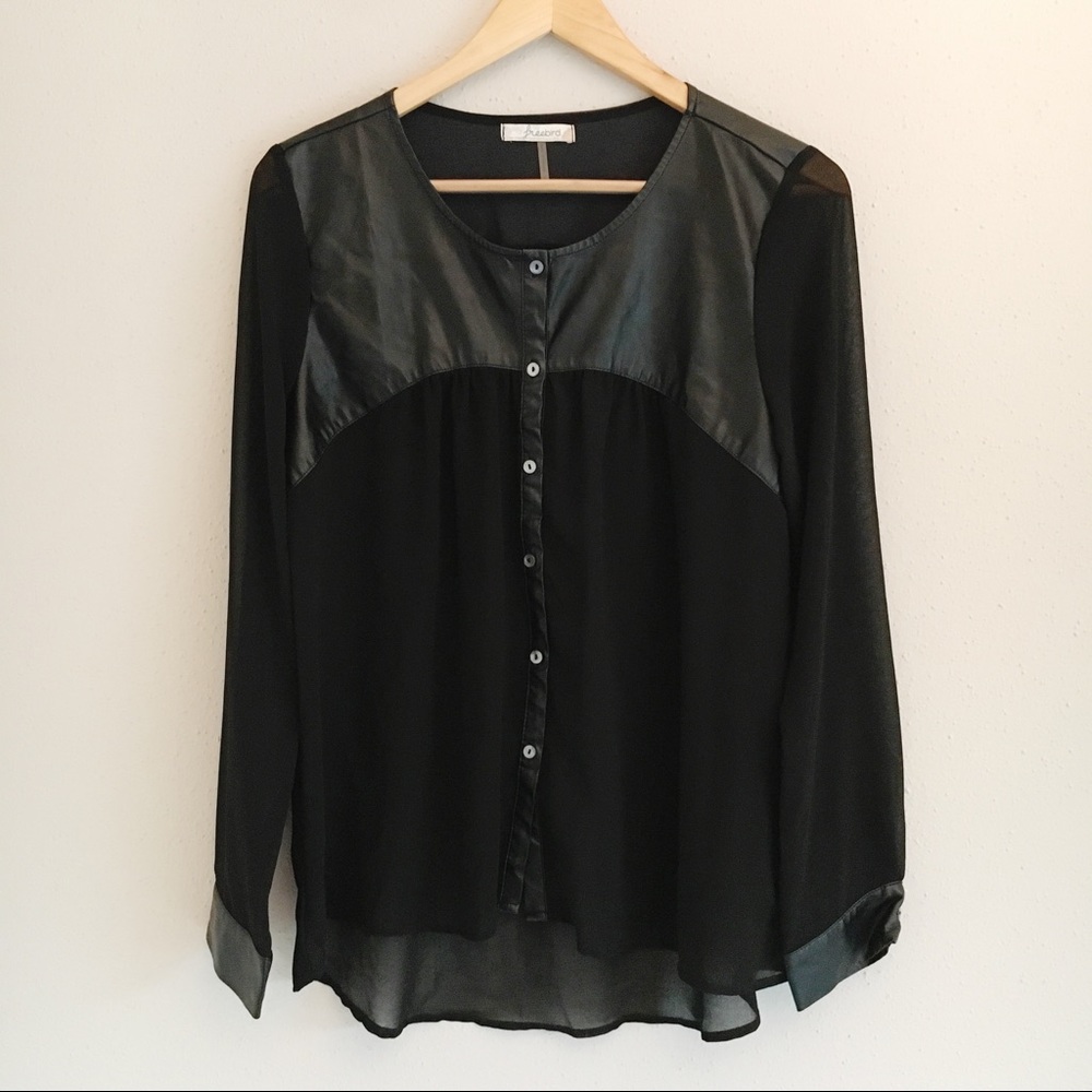 Freebird Sheer Black Top with Faux Leather